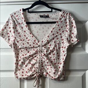 SHEIN White Floral Ruched Top